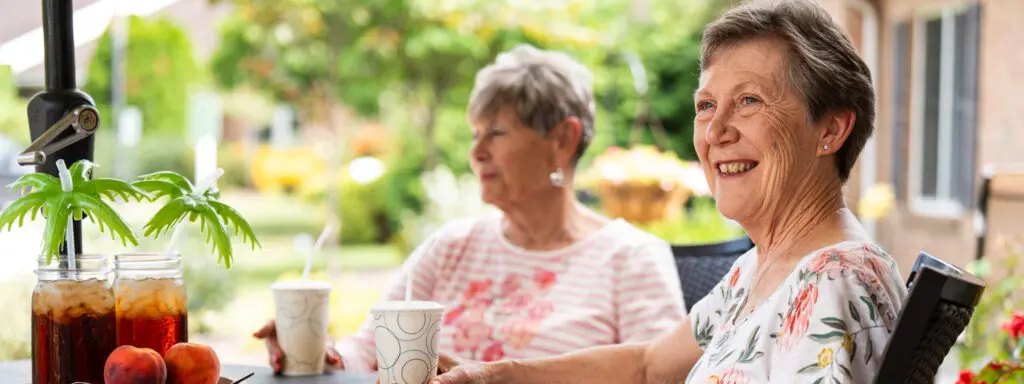 Residents enjoying breakfast at Living Branches assisted living community