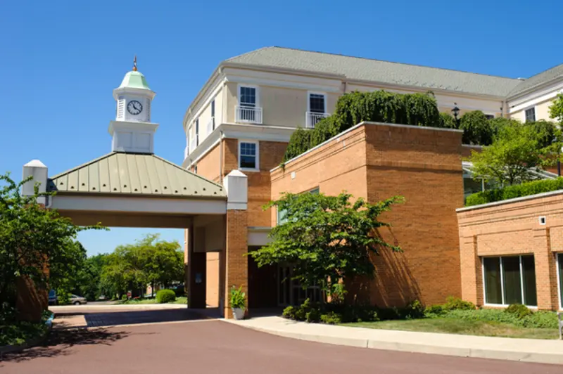 The front entrance at Souderton Mennonite Homes in Souderton, PA