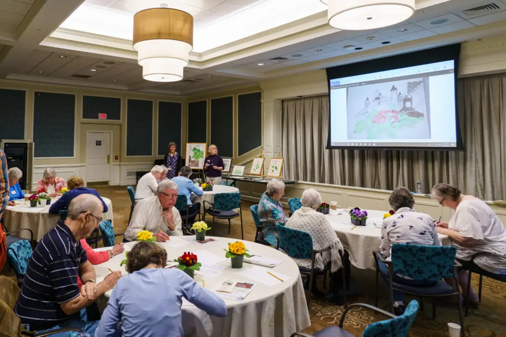 Fisher Auditorium hosts numerous events and dinners for residents and guests at the Dock Woods senior living community