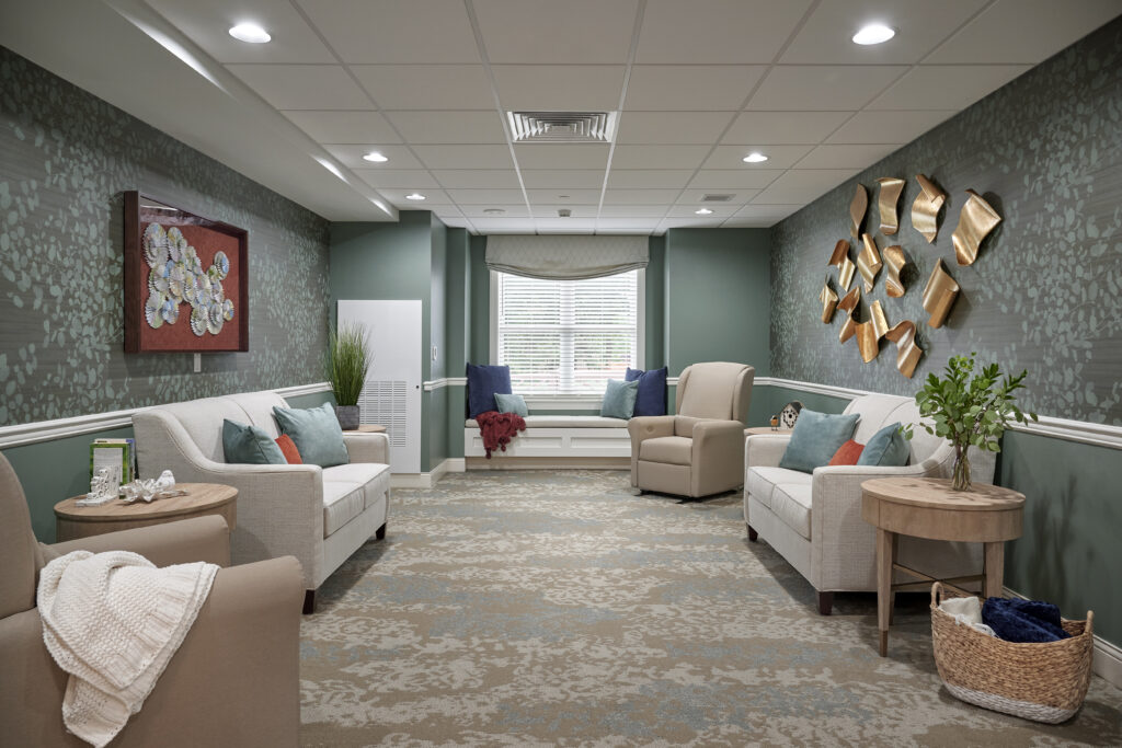 A cozy common area in the skilled nursing area at Dock Woods, one of three Living Branches communities
