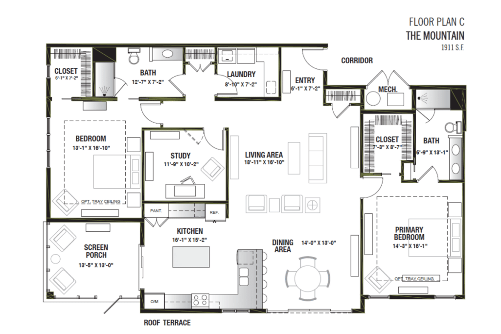Floor Plan C The Mountain 1911 SF