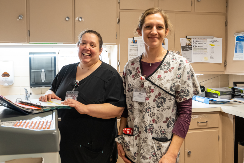 Two happy, smiling nursing staff members in Personal Care at The Willows of Living Branches