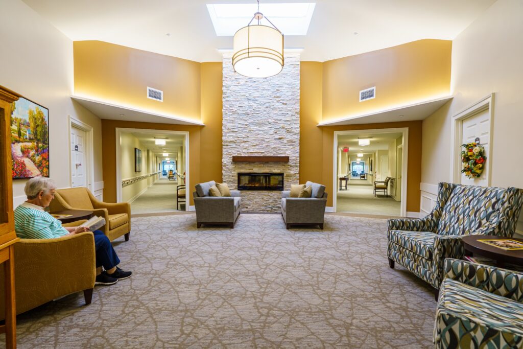 A warm, inviting common space in the South Wing of The Willows, a Personal Care home